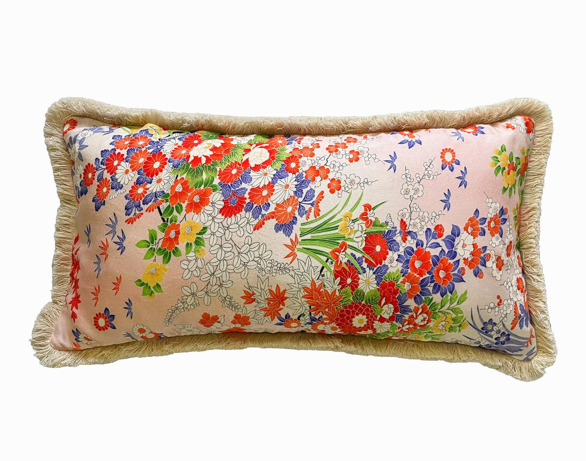 Seidenkissen Blumen rosa 30x60cm / Sleepy Phoenix – sleepyphoenix